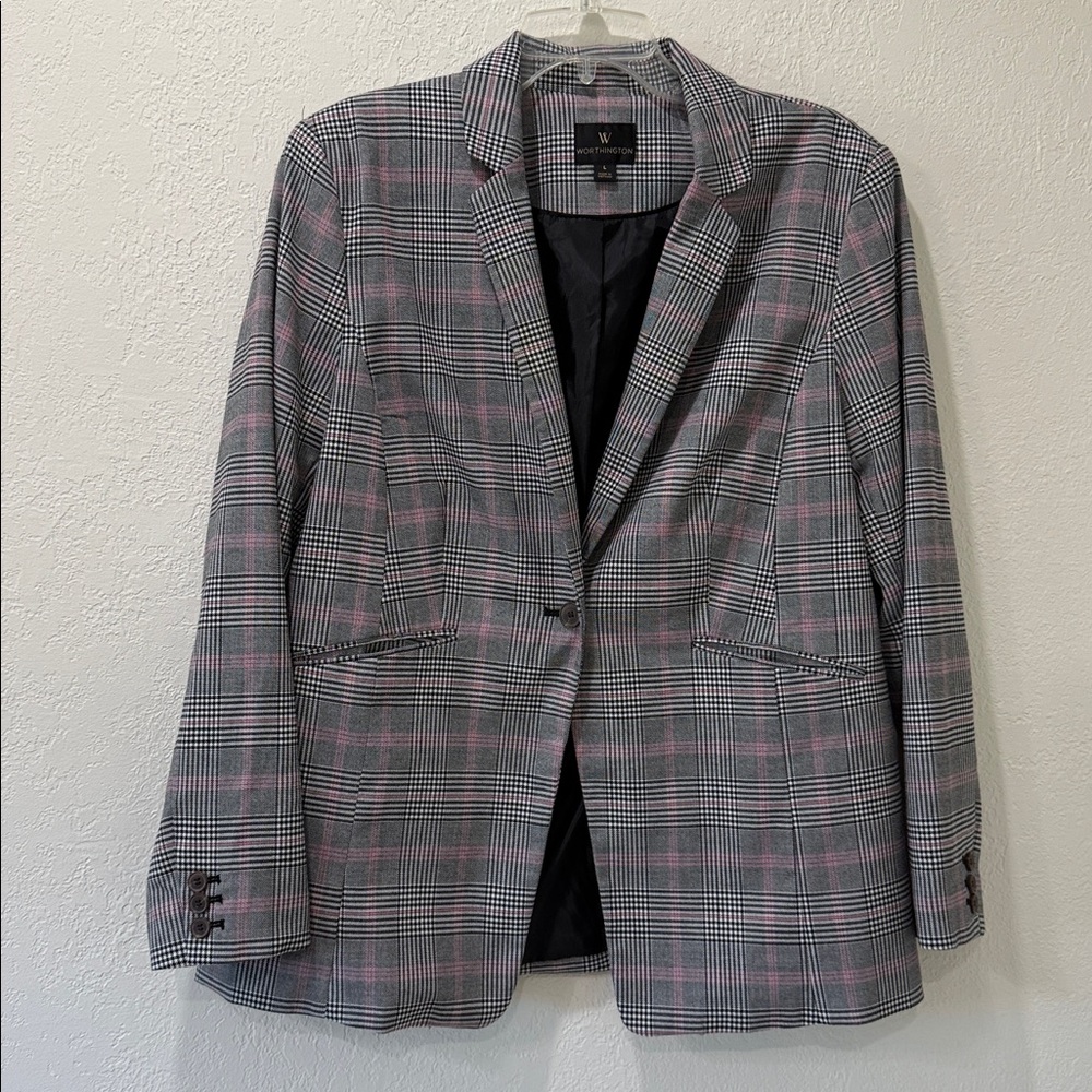 Worthington Gray and Pink Plaid Blazer